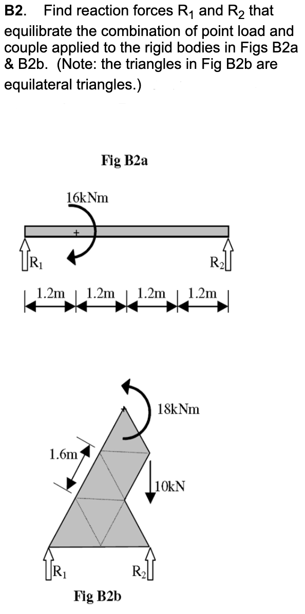 Solved B2. Find reaction forces R1 and R2 that equilibrate | Chegg.com