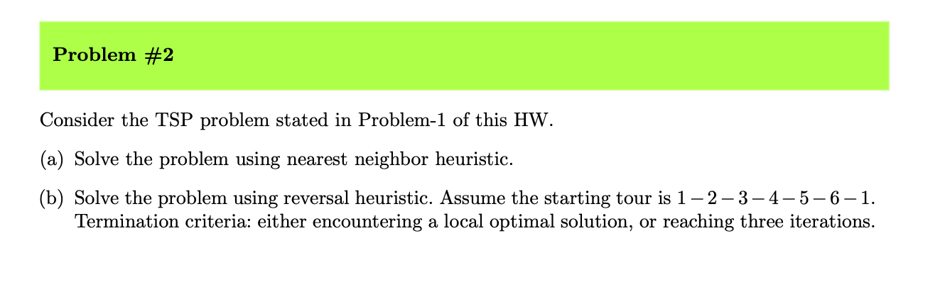 Solved Consider the TSP problem stated in Problem-1 of this | Chegg.com