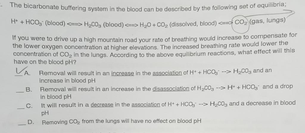 Solved The bicarbonate buffering system in the blood can be | Chegg.com