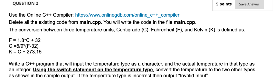 Solved Question 2 5 Points Save Answer Use The Online C Chegg Com