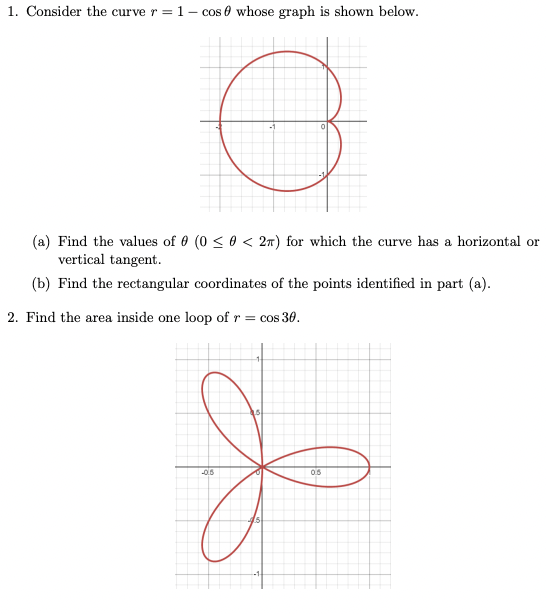 Solved 1. Consider the curve r = 1- cos whose graph is shown | Chegg.com