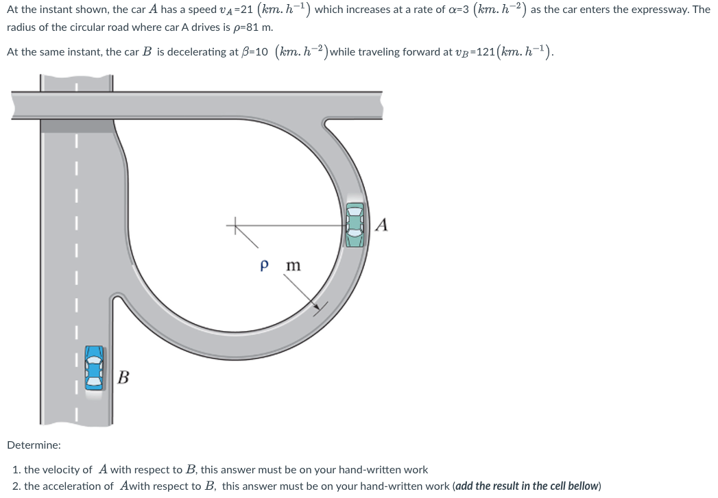 Solved At the instant shown, the car A has a speed vA=21( | Chegg.com