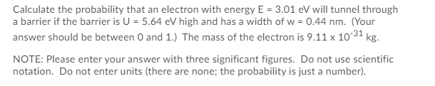 Solved Calculate the probability that an electron with | Chegg.com