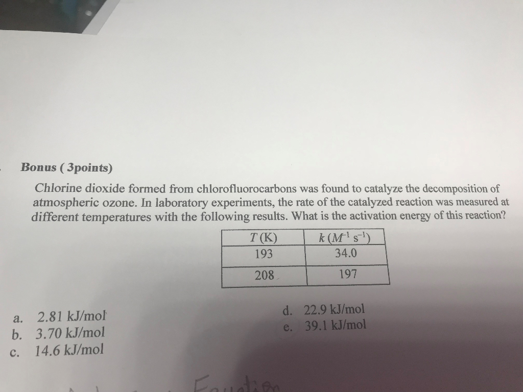 Solved Bonus (3points) Chlorine dioxide formed from