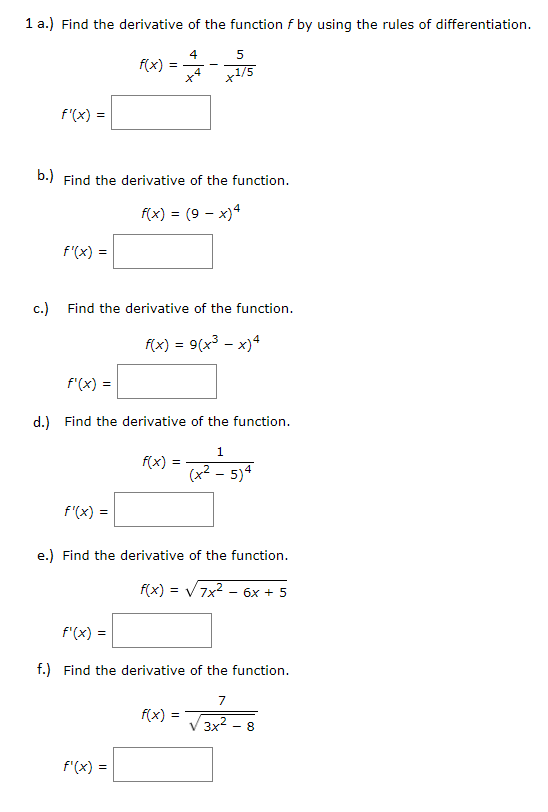 Solved 1 a.) Find the derivative of the function f by using | Chegg.com