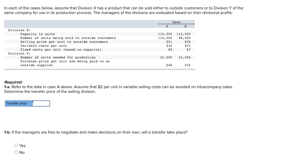 Solved In each of the cases below, assume that Division X