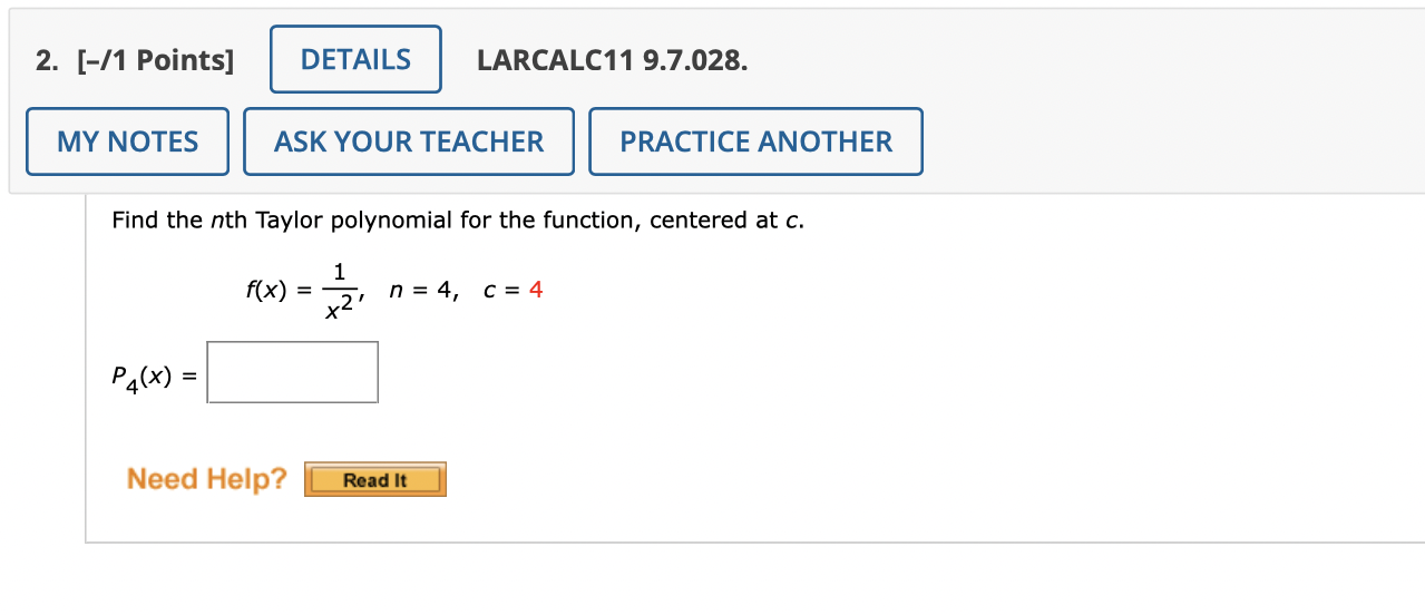 Solved Find The Nth Taylor Polynomial For The Function, | Chegg.com