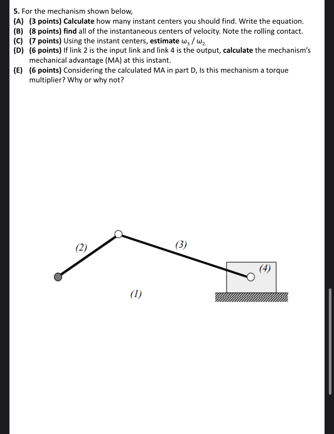 Solved 5. For the mechanism shown below, (A) (3 points) | Chegg.com