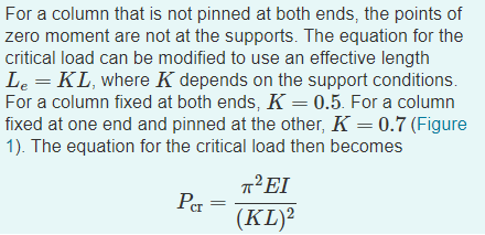 Solved For a column that is not pinned at both ends, the | Chegg.com