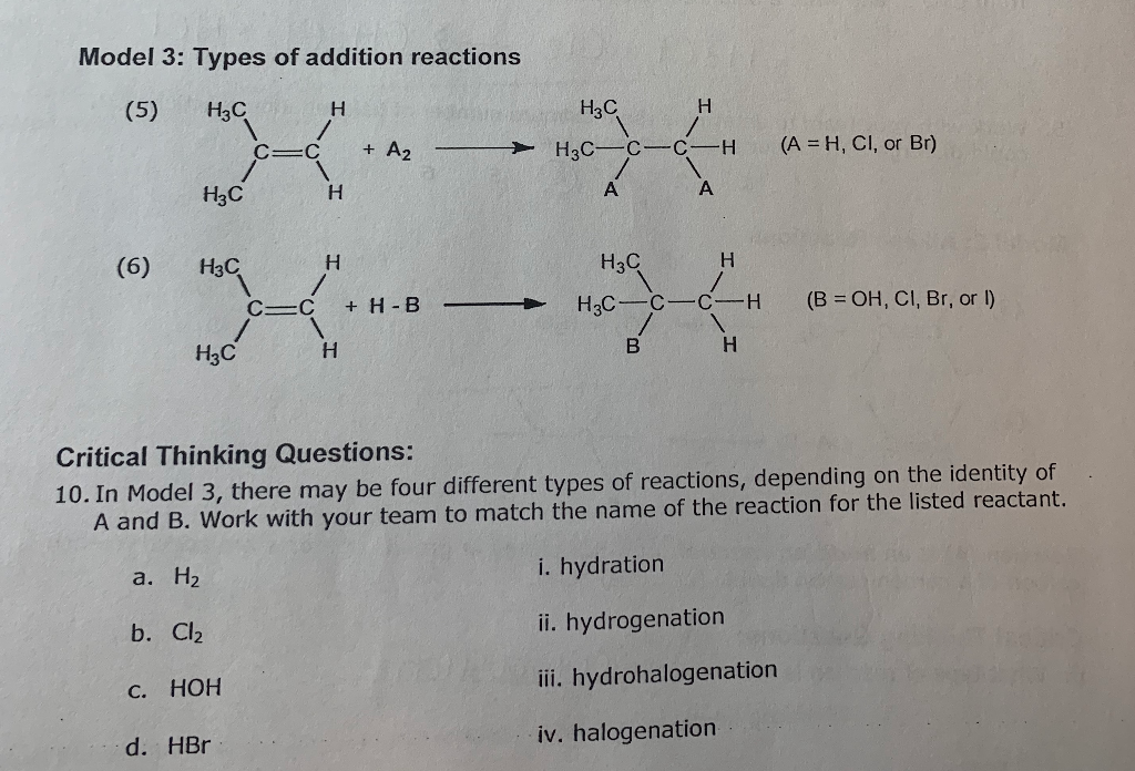 Solved Model 3: Types of addition reactions (5) H3C H3C (6) | Chegg.com