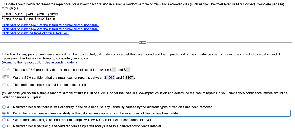 Solved The data shown below represent the repair cost for a | Chegg.com