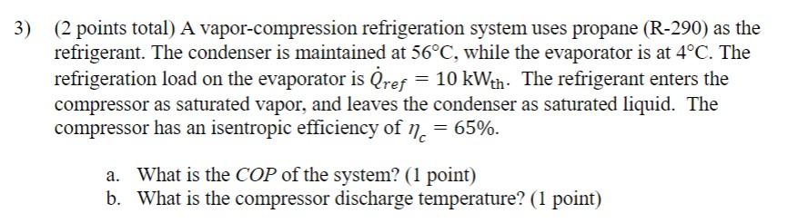 Solved (2 points total) A vapor-compression refrigeration | Chegg.com