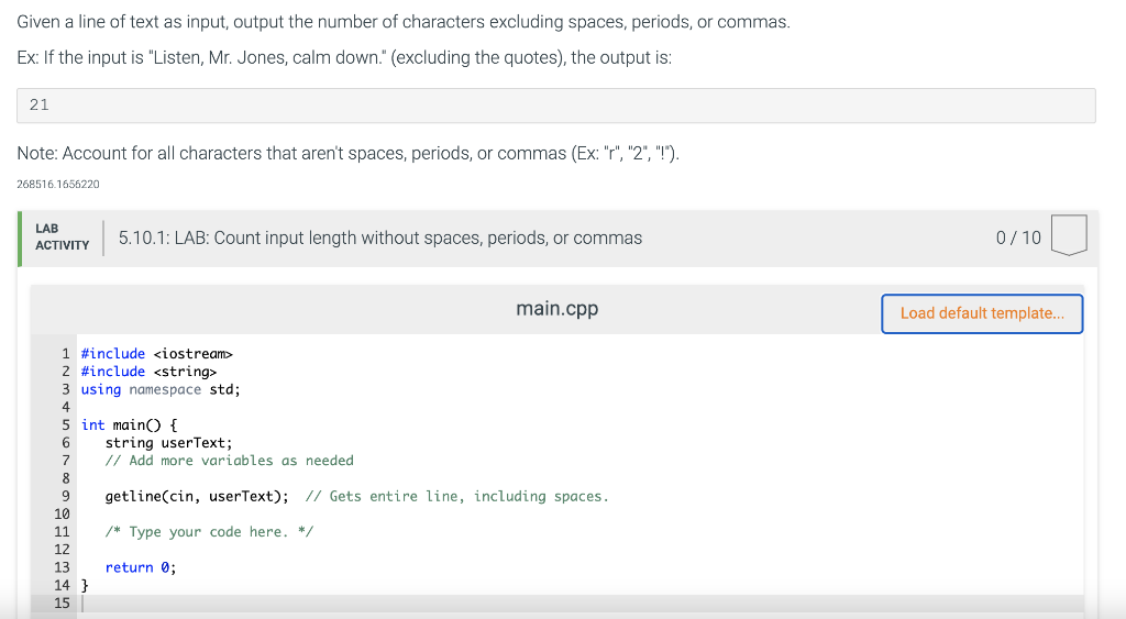 Solved Given a line of text as input, output the number of | Chegg.com