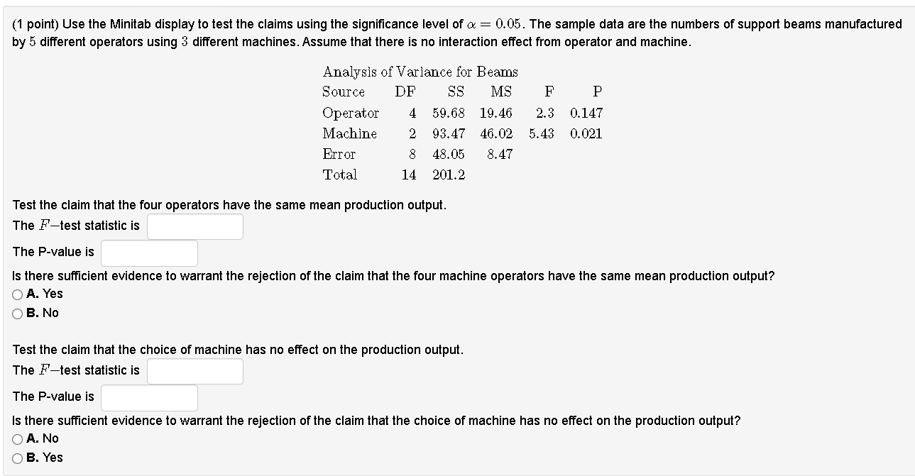 Solved (1 point) Use the Minitab display to test the claims | Chegg.com