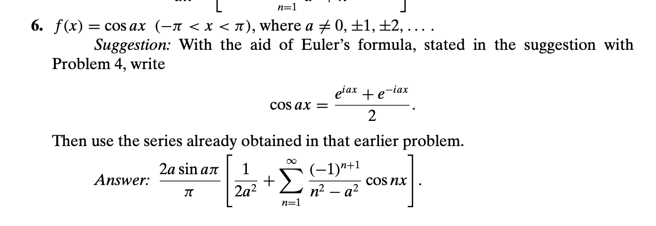 Solved n=1 6. f(x) = cos ax (-1