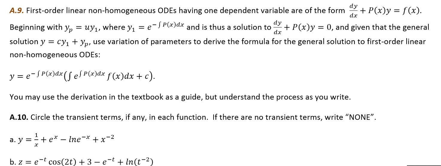 Solved A.9. First-order linear non-homogeneous ODEs having | Chegg.com