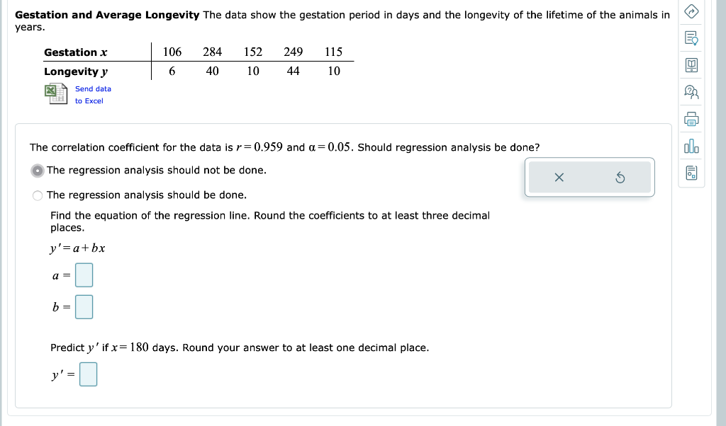 Solved Gestation and Average Longevity The data show the | Chegg.com