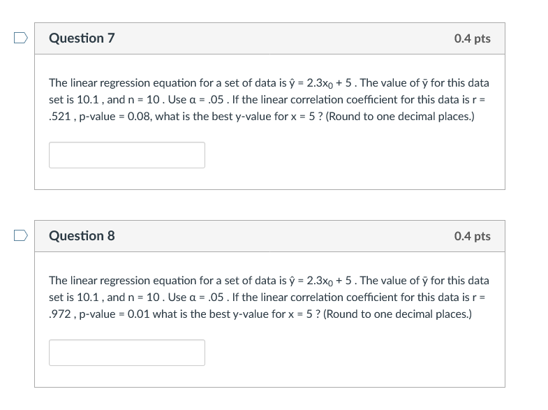 Solved The linear regression equation for a set of data is | Chegg.com