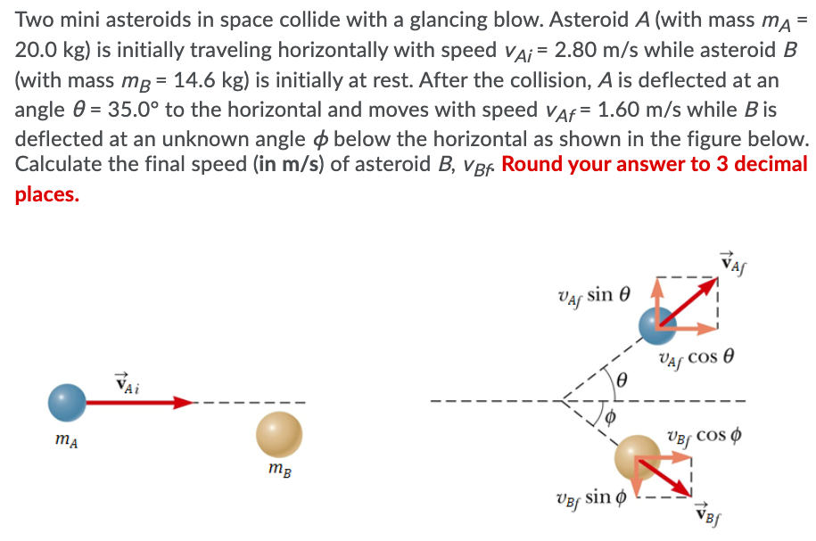 Solved Two Mini Asteroids In Space Collide With A Glancing | Chegg.com