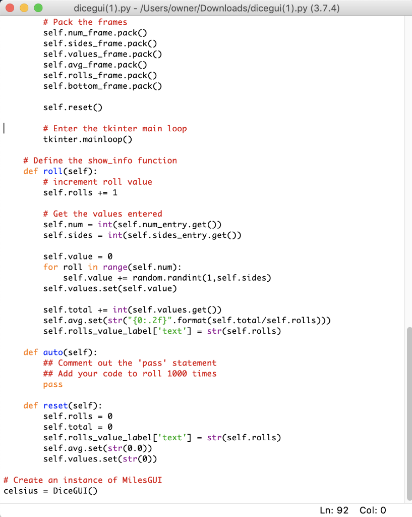 In the following GUI code in Python, how do I add the | Chegg.com