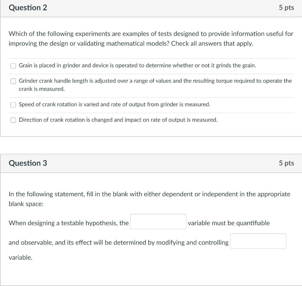 Solved Question 2 5 pts Which of the following experiments | Chegg.com