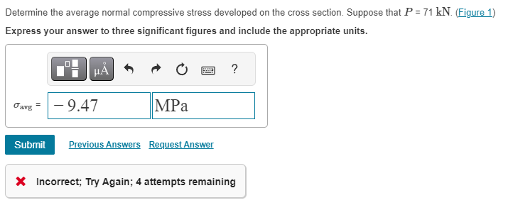 Solved Determine the average normal compressive stress | Chegg.com