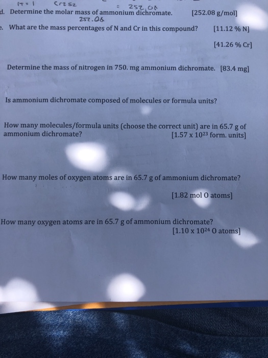 Solved D Determine The Molar Mass Of Ammonium Dichromate