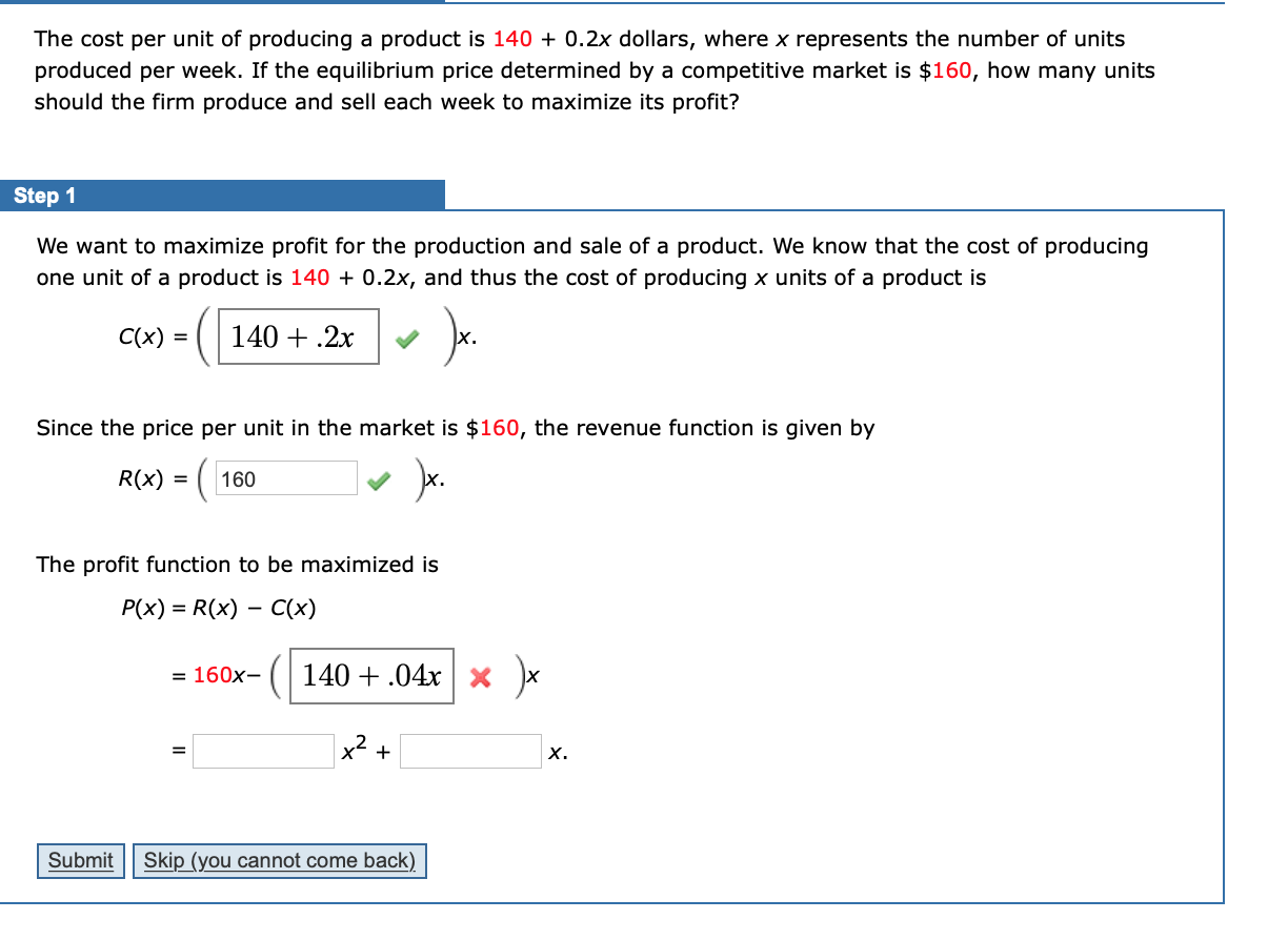 Profit Per Unit Example Solved The cost per unit of producing a product is 140 + | Chegg.com