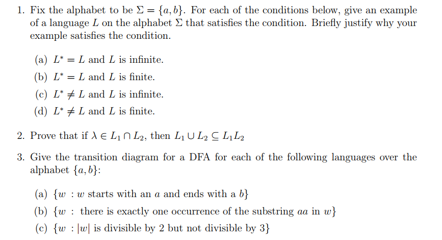 Solved 1. Fix The Alphabet To Be Σ={a,b}. For Each Of The | Chegg.com