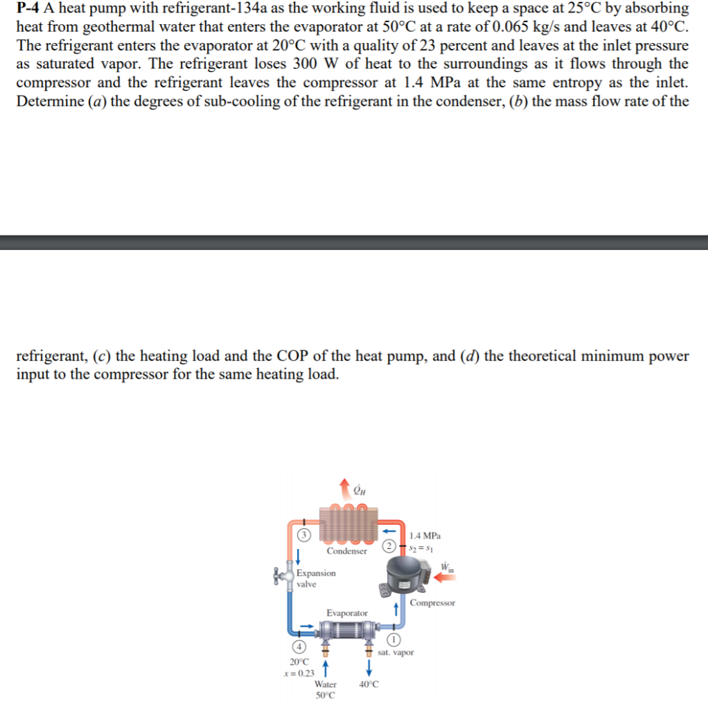 Solved P-4 A Heat Pump With Refrigerant-134a As The Working | Chegg.com ...