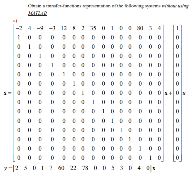 Solved ) Obtain a transfer-functions representation of the | Chegg.com