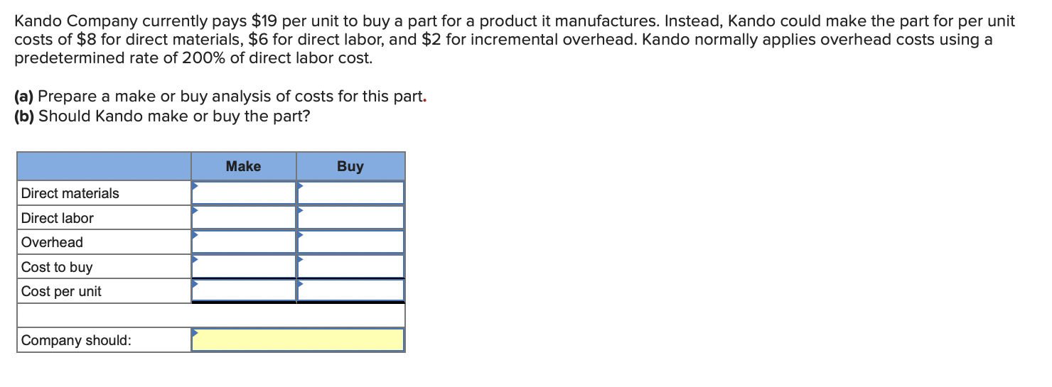 Solved Kando Company currently pays 19 per unit to buy a