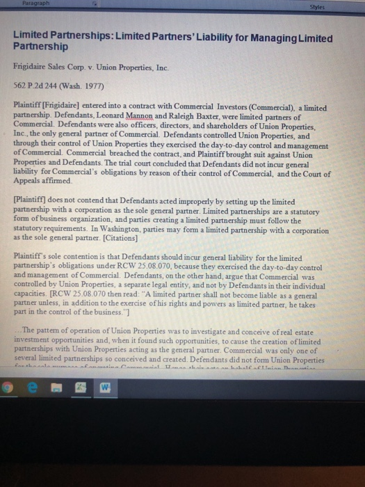 Solved Paragraph Styles Limited Partnerships Limited