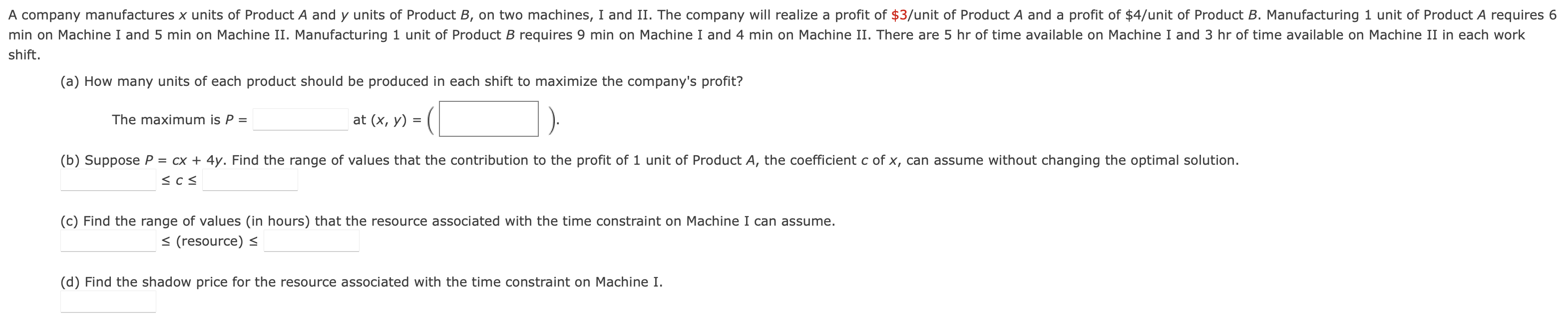 Solved A company manufactures x units of Product A and y | Chegg.com