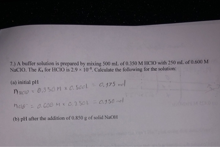 Solved 7.) A buffer solution is prepared by mixing 500 mL. | Chegg.com