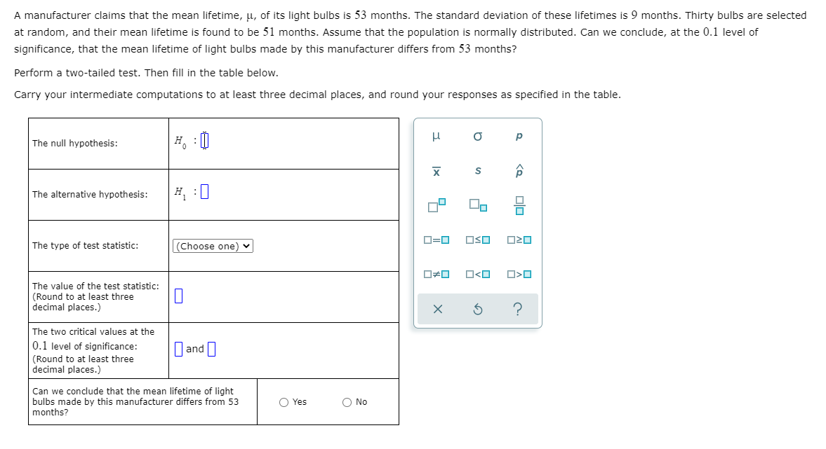 Solved A manufacturer claims that the mean lifetime, u, of