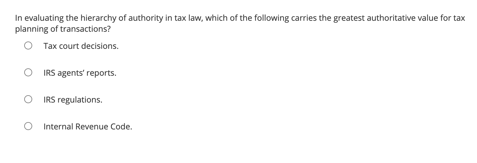 Solved In Evaluating The Hierarchy Of Authority In Tax Law, | Chegg.com