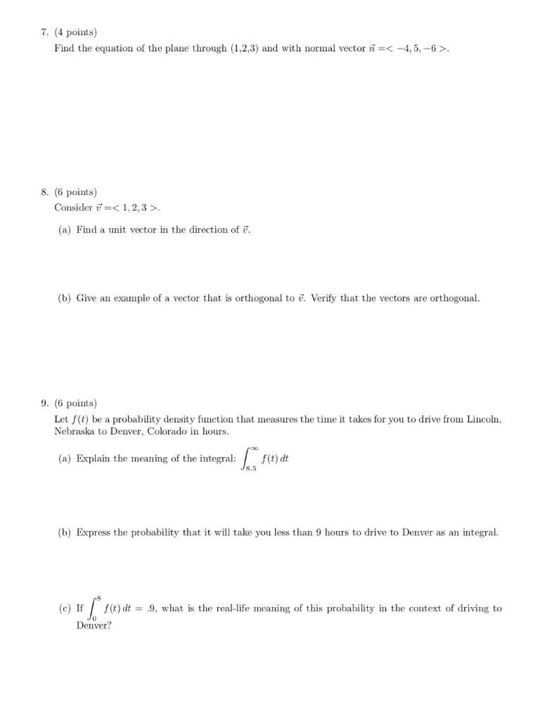 Solved 7 4 Points Find The Equation Of The Plane Throu Chegg Com