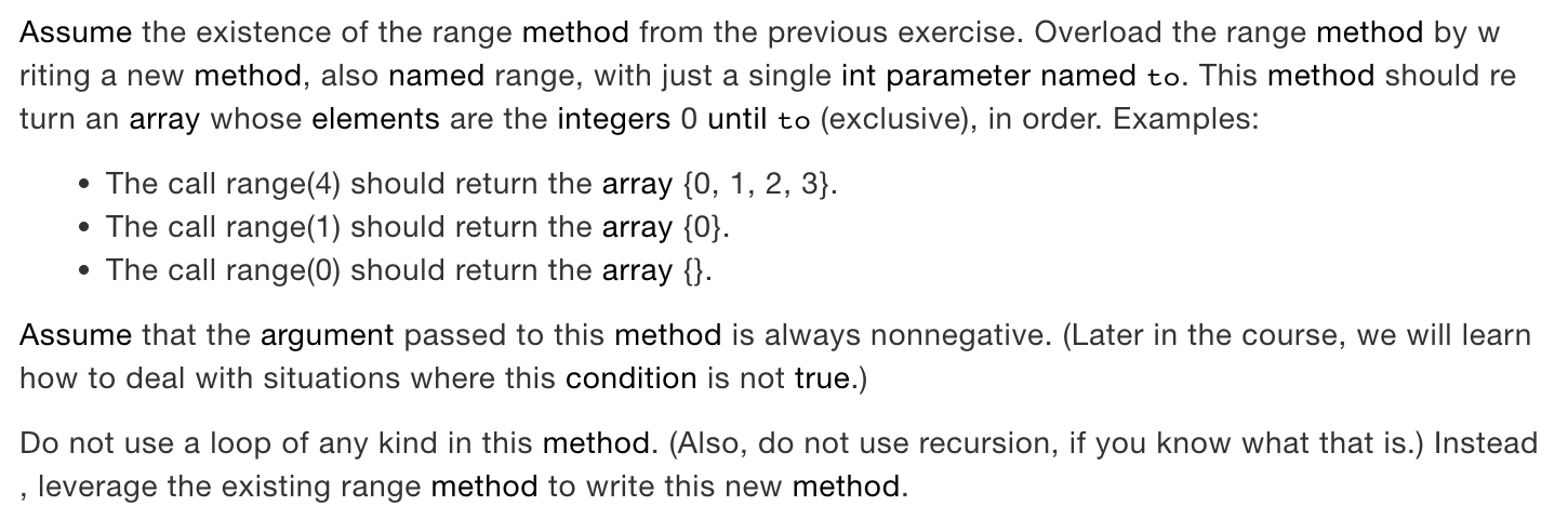 Write a method named range with two int parameters | Chegg.com