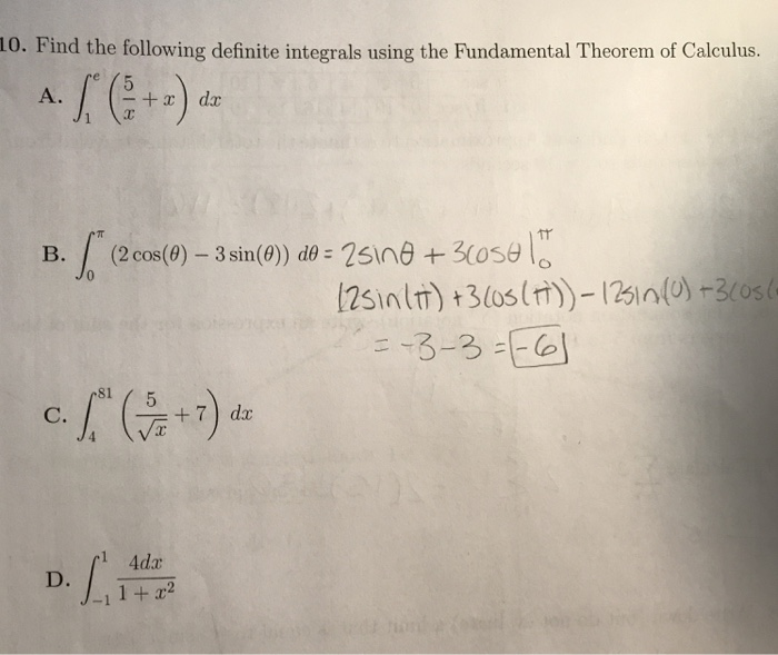 Solved 0. Find The Following Definite Integrals Using The | Chegg.com