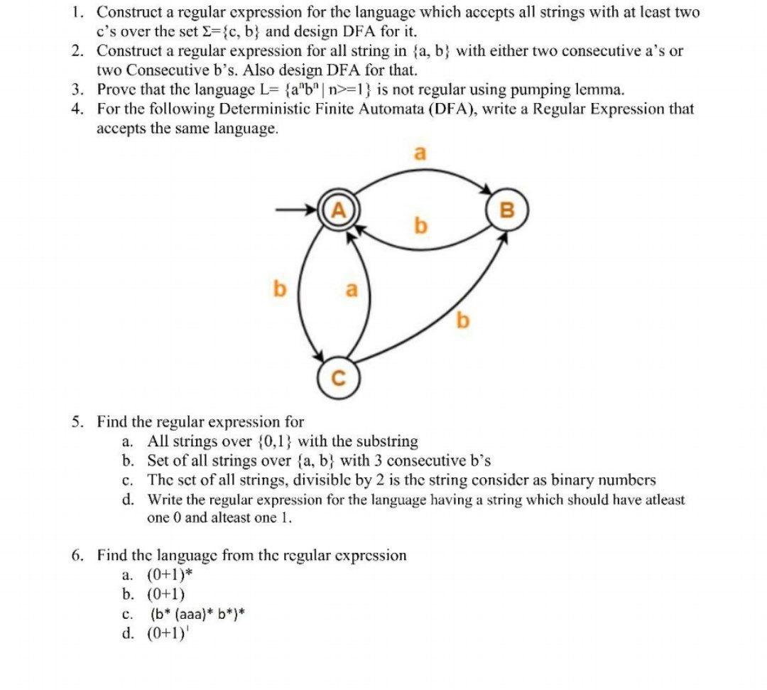 Solved 1. Construct A Regular Expression For The Language | Chegg.com