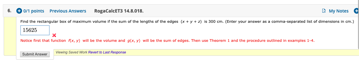 Solved My Notes 6. RogaCalcET3 14.8.01 8. Previous Answers | Chegg.com