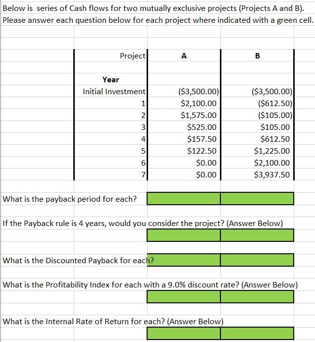 Solved Below is series of Cash flows for two mutually | Chegg.com
