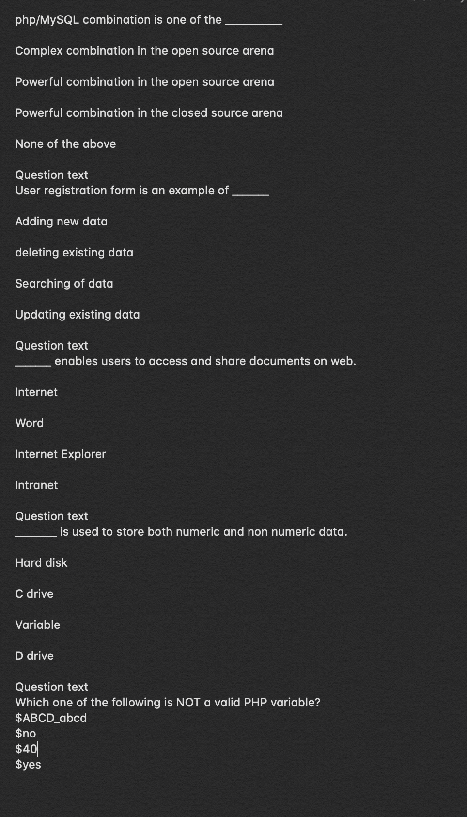 Solved php/MySQL combination is one of the Complex | Chegg.com