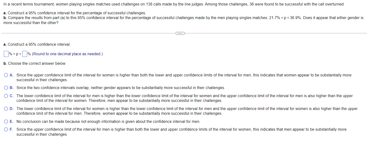 Solved a. Construct a 95% confidence interval for the | Chegg.com