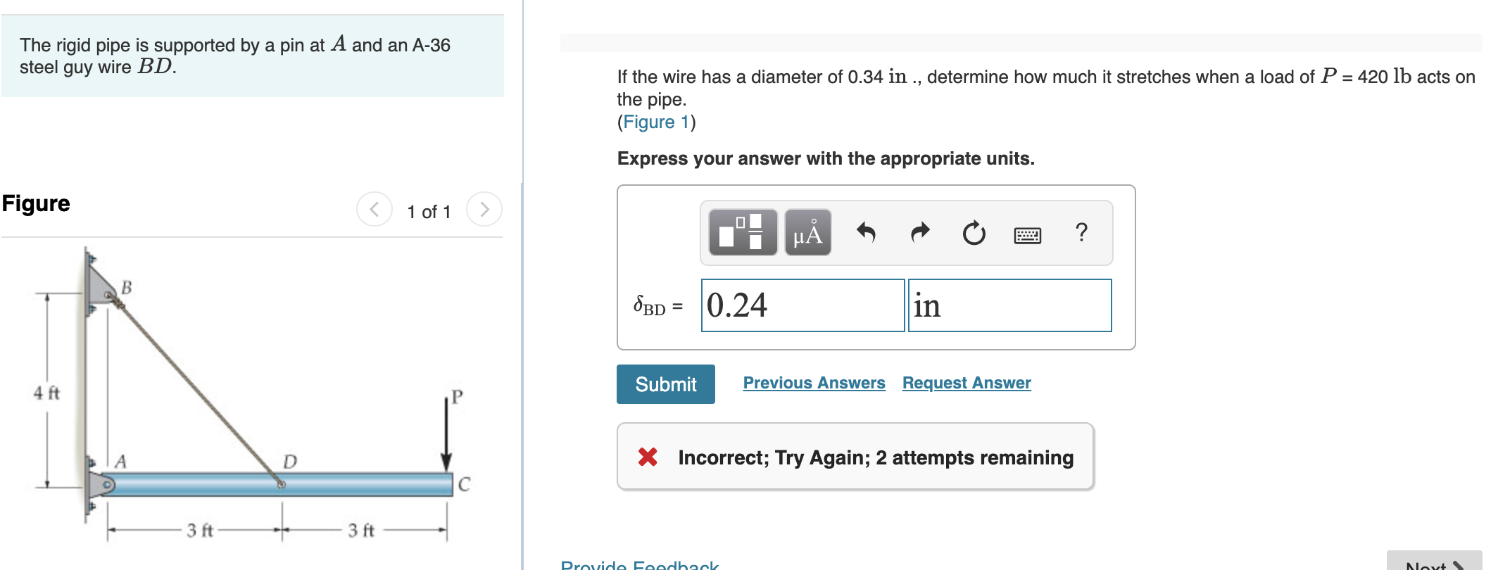 Solved The rigid pipe is supported by a pin at A and an A36