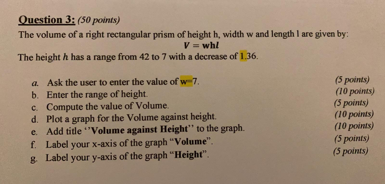 Solved Question 3 50 Points The Volume Of A Right Rect Chegg Com