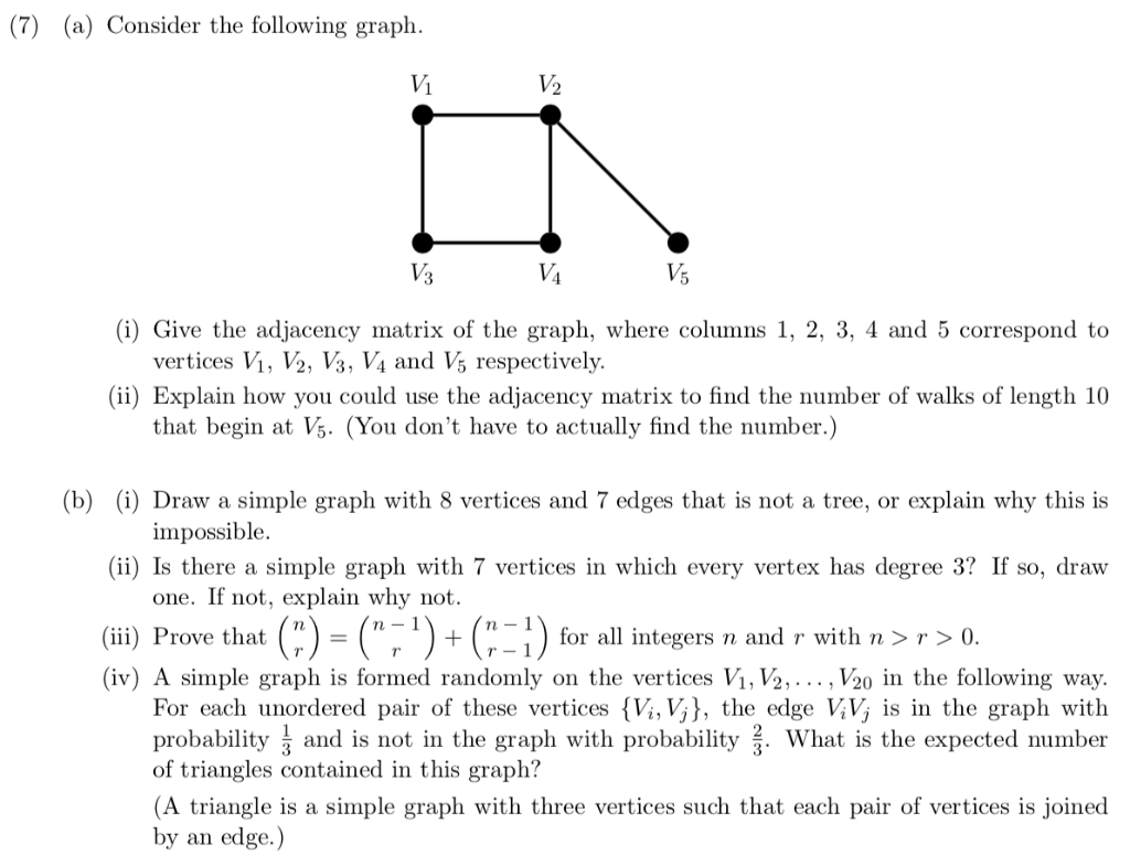 Solved (7) (A) Consider The Following Graph V1 V2 V3 V4 V5 | Chegg.Com