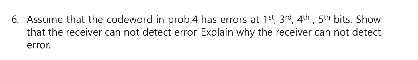 Solved 6. Assume that the codeword in prob.4 has errors at | Chegg.com