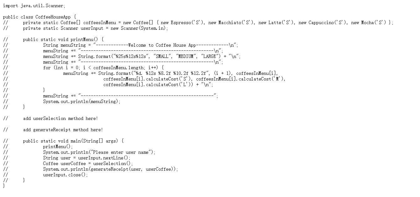 Solved You need to create the six Java classes: Coffee, | Chegg.com